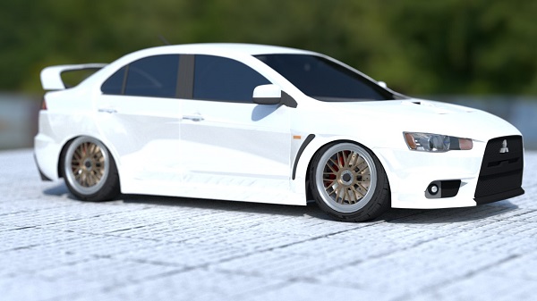 小汽车三菱白色Lancer Evolution X.