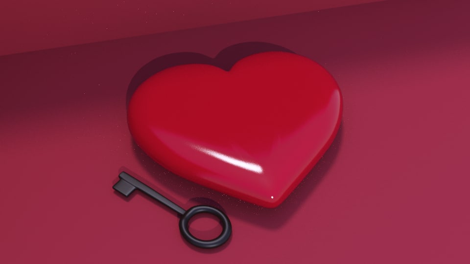 红色爱心和一把钥匙