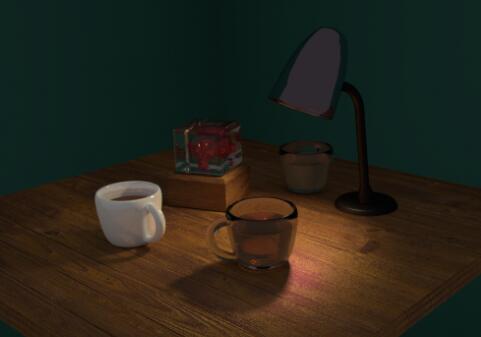 桌子上的茶杯和台灯