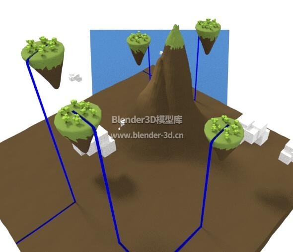 lowpoly几何多边形卡通山峰浮岛