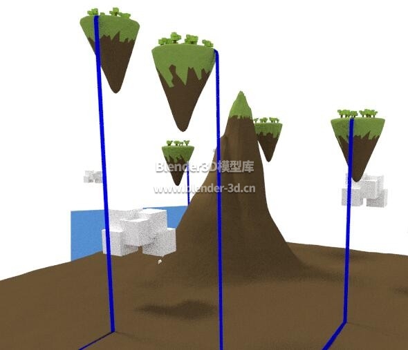 lowpoly几何多边形卡通山峰浮岛