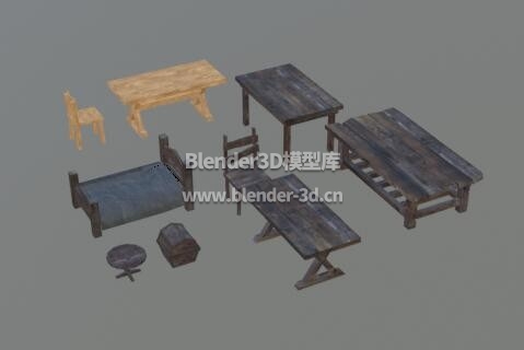 中世纪桌椅床铺家具