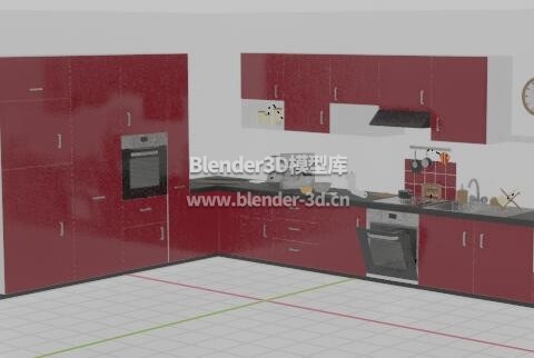 现代红色橱柜厨房