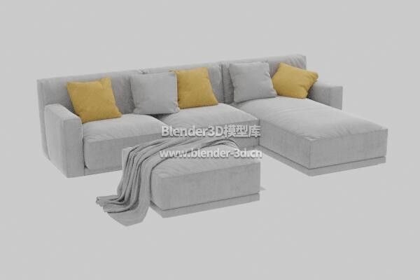 灰色L形长沙发凳子