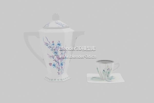 花纹白瓷茶壶茶杯
