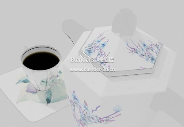 花纹白瓷茶壶茶杯