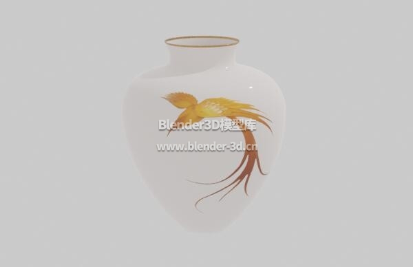 金鸟扁白瓷花瓶