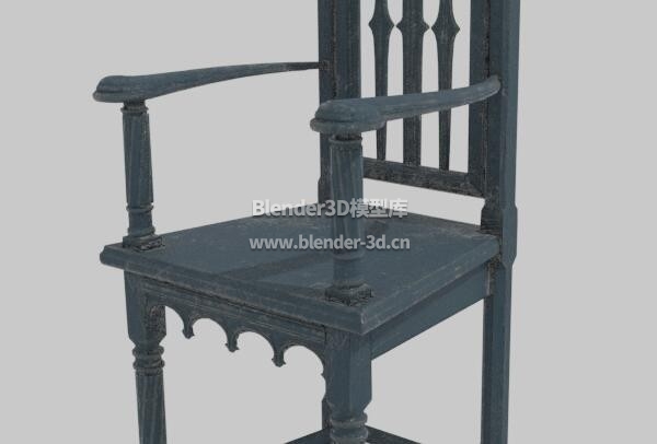蓝色中世纪高背实木椅子