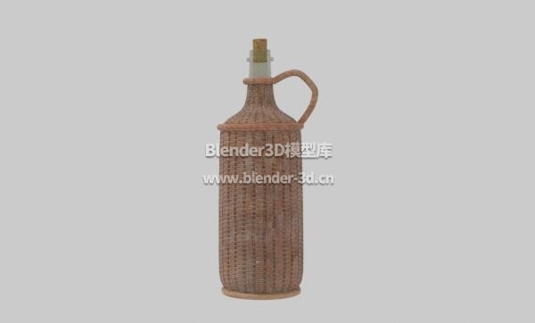 中世纪藤编长瓶子水壶