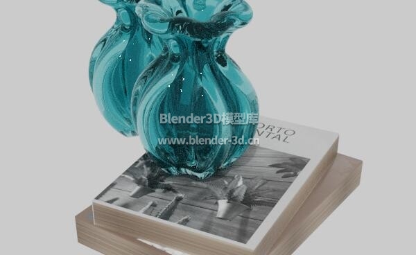 蓝色玻璃花瓶书本