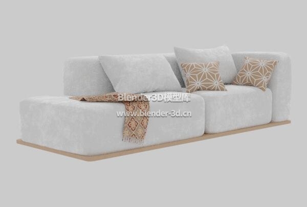 实木白色布艺长沙发