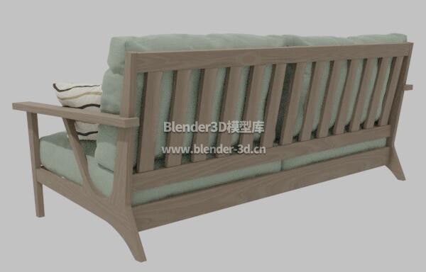 绿色木质软垫沙发