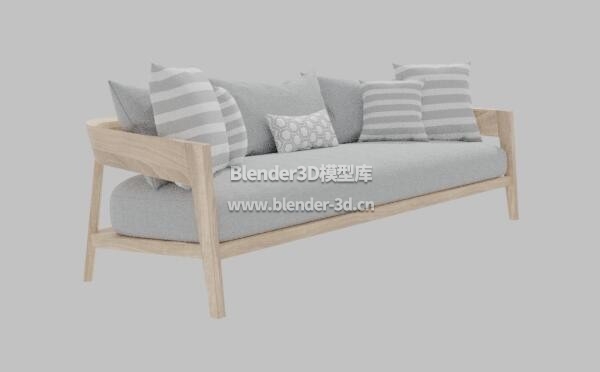 浅灰色实木长沙发靠枕