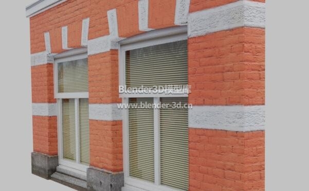 橙色窗台砖混墙壁立面